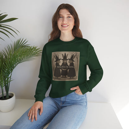 Girls Will Be Girls – Witchy Rabbit Crewneck Sweatshirt | Cozy Whimsical Rabbit Sweatshirt for Girls & Women - Halloween & Fall Collection