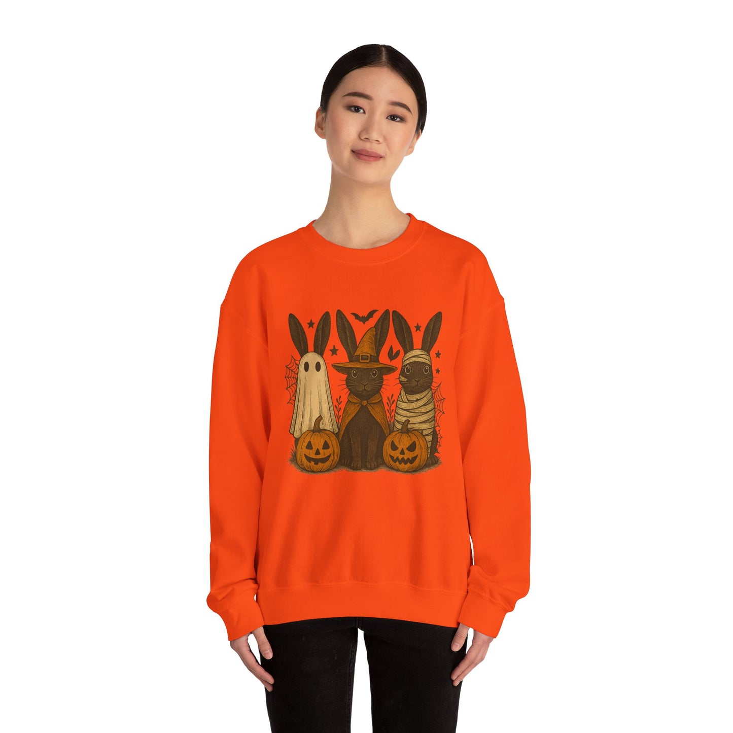 Ghosts, Witches & Mummies—Oh My! Halloween Bunny Sweatshirt - Cozy Fall Rabbit Apparel - Unisex Spooky Season Crewneck