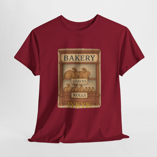 Loaves, Rolls & IYKYK – Bunny Bakery Tee - Unisex Short Sleeve - Vintage Bakery Shirt - Baking & Rabbit Lover Apparel