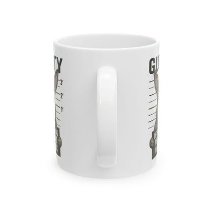 Guilty of Showing My Buns in Public with White Background Ceramic Mug - Gift for Coffee Lovers & Rabbit Show Exhibitors - Two Sizes: 11 oz & 15 oz