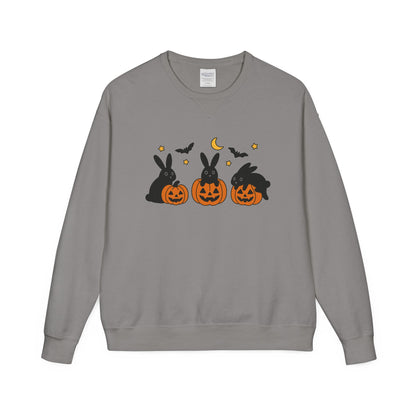 Pumpkin Patch Bunnies Halloween Sweatshirt – Rabbit & Jack-o’-Lantern Crewneck | Cozy Fall Fashion Unisex Apparel - Spooky Season Gift