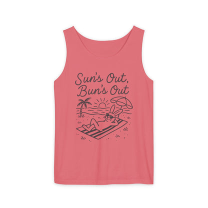 Sun’s Out, Bun’s Out Chill Beach Bunny Tank Top - Unisex Garment-Dyed Tee | Summer Rabbit Vibes - Beach Wear - Vacation Apparel
