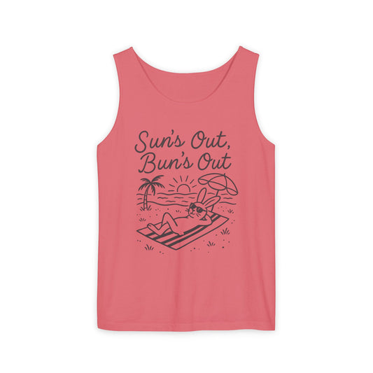 Sun’s Out, Bun’s Out Chill Beach Bunny Tank Top - Unisex Garment-Dyed Tee | Summer Rabbit Vibes - Beach Wear - Vacation Apparel