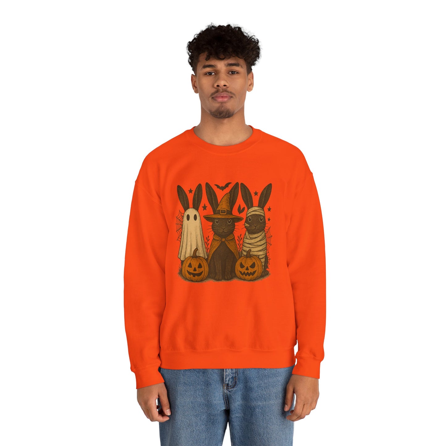 Ghosts, Witches & Mummies—Oh My! Halloween Bunny Sweatshirt - Cozy Fall Rabbit Apparel - Unisex Spooky Season Crewneck