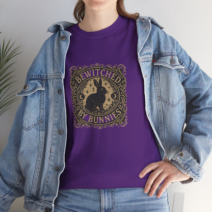 Bewitched by Bunnies Unisex Heavy Cotton T-Shirt – Enchanted Rabbit Halloween & Fall Graphic Tee | Bunny Lovers Gift