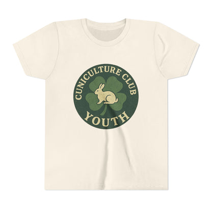 Cuniculture Club Youth Unisex T-Shirt – Distressed Clover & Bunny Emblem Tee - Fun Farm Kids Rabbit Club Shirt