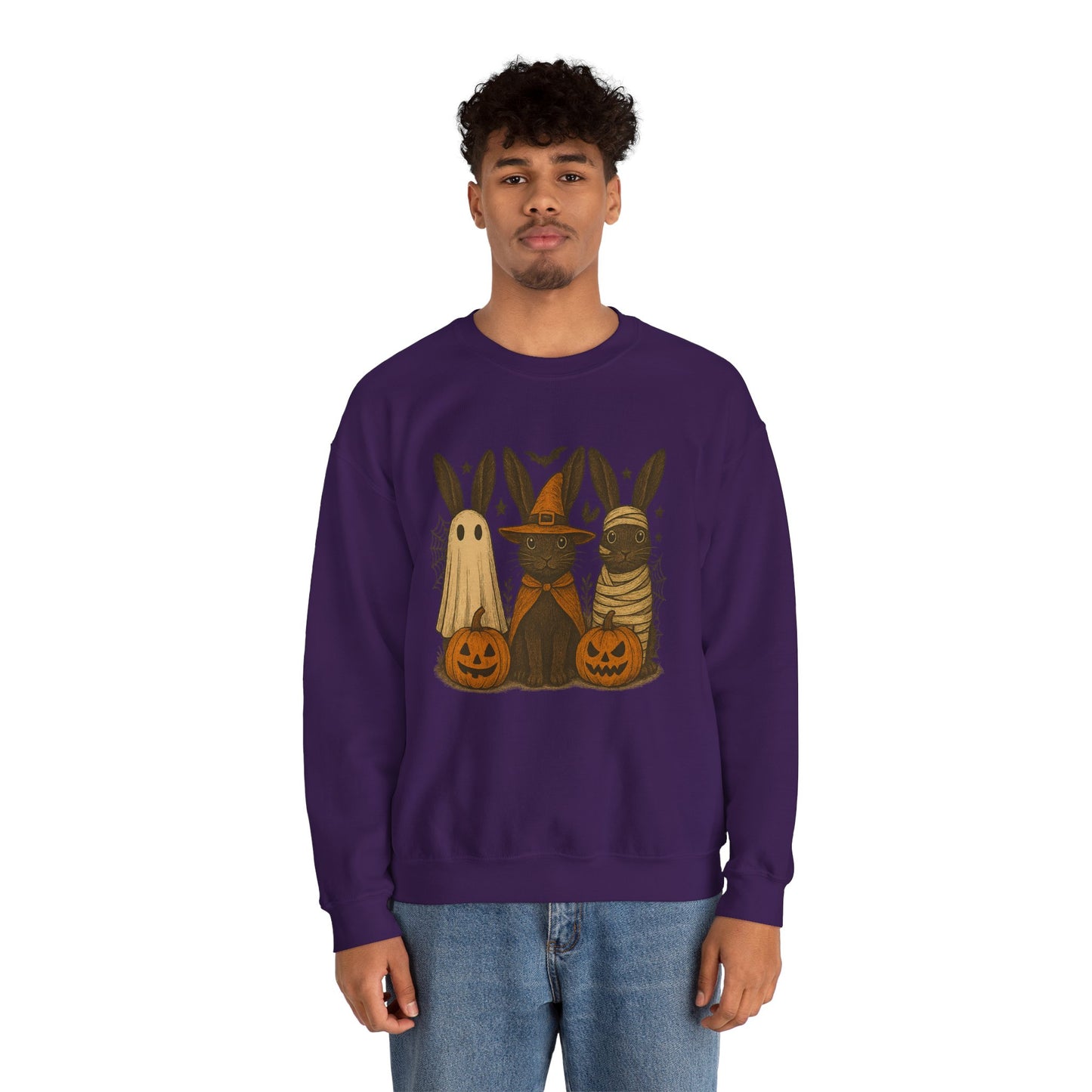 Ghosts, Witches & Mummies—Oh My! Halloween Bunny Sweatshirt - Cozy Fall Rabbit Apparel - Unisex Spooky Season Crewneck