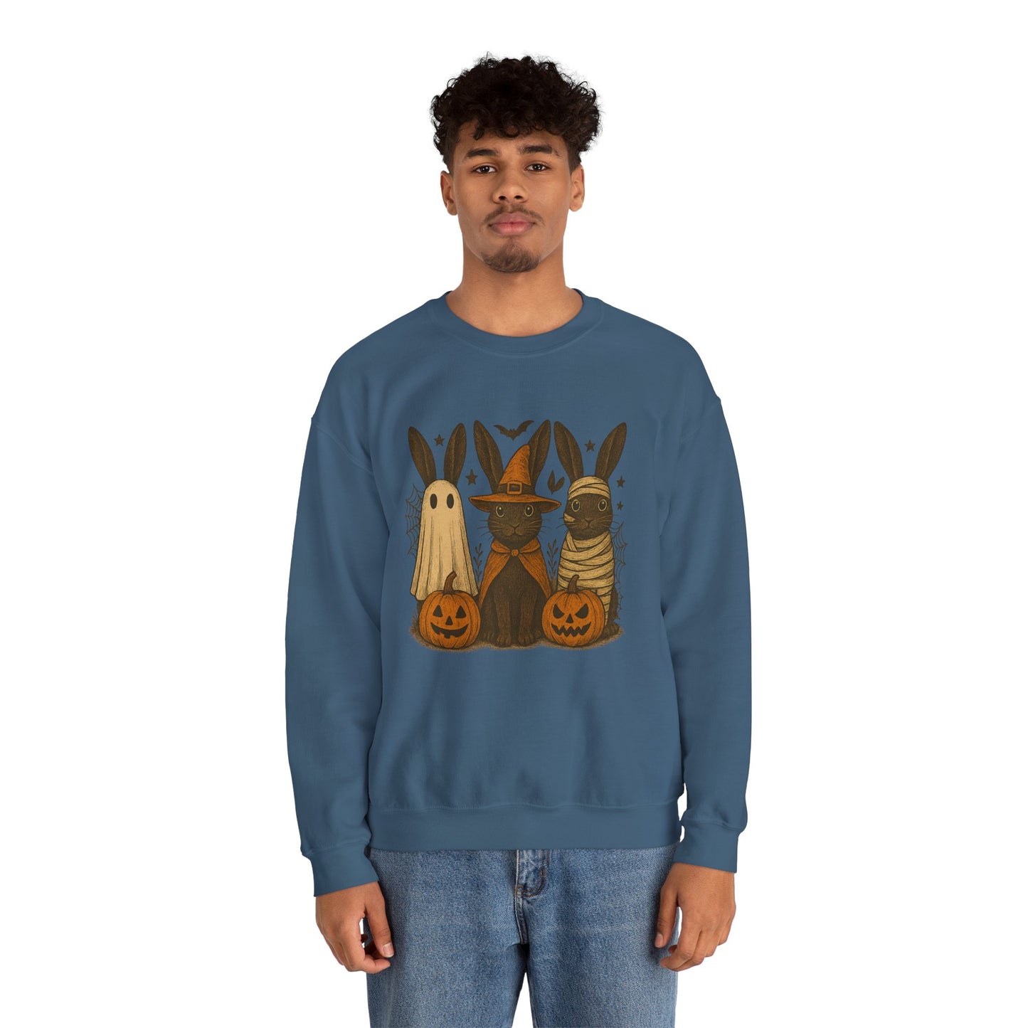 Ghosts, Witches & Mummies—Oh My! Halloween Bunny Sweatshirt - Cozy Fall Rabbit Apparel - Unisex Spooky Season Crewneck