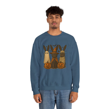 Ghosts, Witches & Mummies—Oh My! Halloween Bunny Sweatshirt - Cozy Fall Rabbit Apparel - Unisex Spooky Season Crewneck