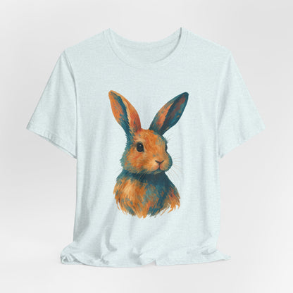 Golden Hour Bunny Unisex Short Sleeve Shirt – Painterly Rabbit Portrait T-Shirt - Artistic Graphic Tee for Animal Lovers - Unique Artwork