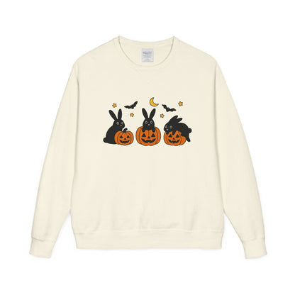 Pumpkin Patch Bunnies Halloween Sweatshirt – Rabbit & Jack-o’-Lantern Crewneck | Cozy Fall Fashion Unisex Apparel - Spooky Season Gift