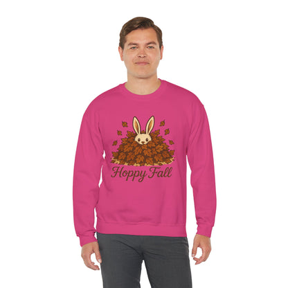 Hoppy Fall – Unisex Cozy Sweatshirt | Rabbit & Autumn Leaves Comfy Crewneck | Fall Fashion - Seasonal Halloween Gift