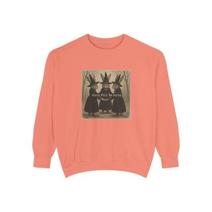 Girls Will Be Girls Rabbit Witch Circle – Garment-Dyed Bunny Sweatshirt | Halloween & Fall Collection