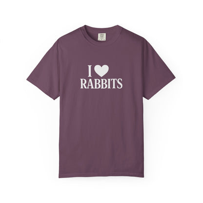 I ♥ Rabbits – Garment-Dyed Unisex Tee for Bunthusiasts - I Love Rabbits T-Shirt for Bunny Lovers