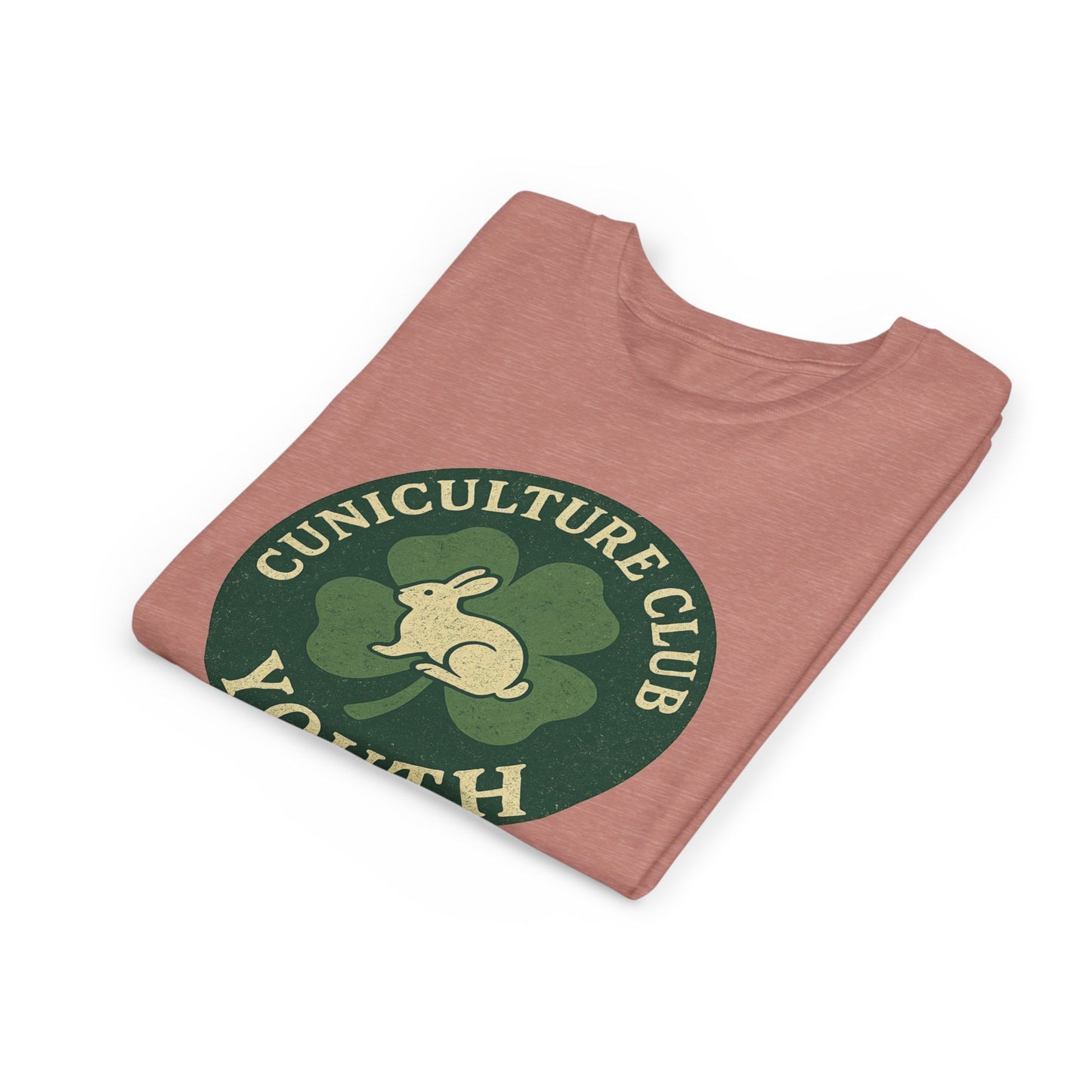 Cuniculture Club Youth Unisex T-Shirt – Distressed Clover & Bunny Emblem Tee - Fun Farm Kids Rabbit Club Shirt