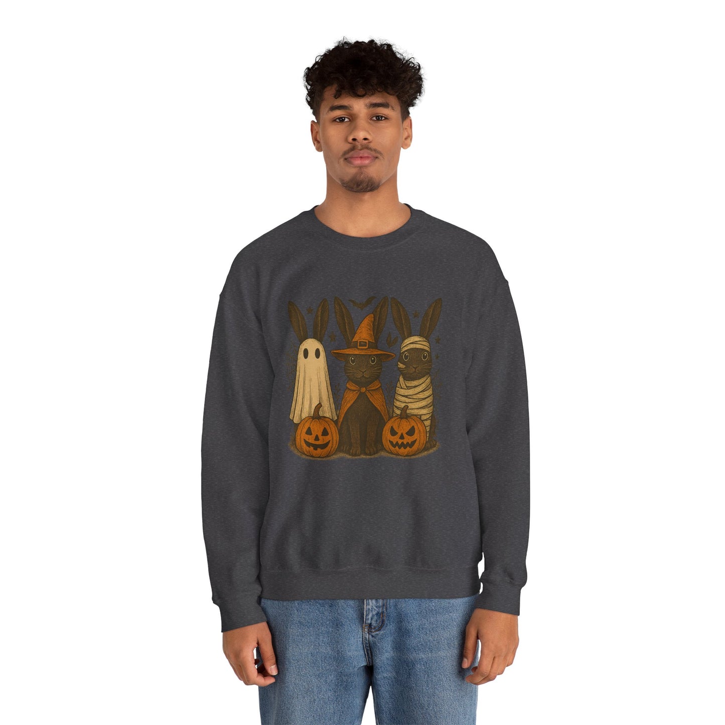 Ghosts, Witches & Mummies—Oh My! Halloween Bunny Sweatshirt - Cozy Fall Rabbit Apparel - Unisex Spooky Season Crewneck
