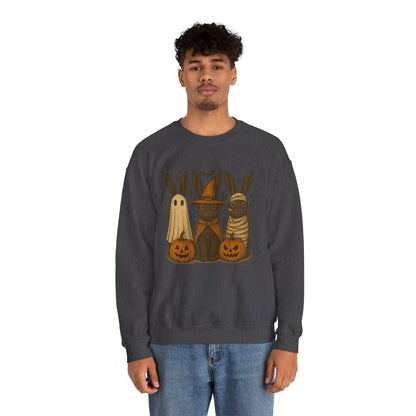 Ghosts, Witches & Mummies—Oh My! Halloween Bunny Sweatshirt - Cozy Fall Rabbit Apparel - Unisex Spooky Season Crewneck