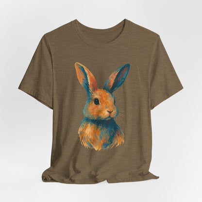 Golden Hour Bunny Unisex Short Sleeve Shirt – Painterly Rabbit Portrait T-Shirt - Artistic Graphic Tee for Animal Lovers - Unique Artwork