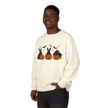 Pumpkin Patch Bunnies Halloween Sweatshirt – Rabbit & Jack-o’-Lantern Crewneck | Cozy Fall Fashion Unisex Apparel - Spooky Season Gift