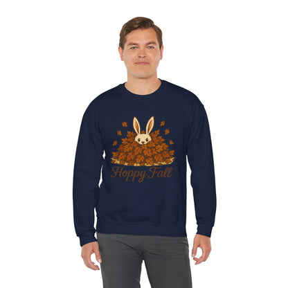 Hoppy Fall – Unisex Cozy Sweatshirt | Rabbit & Autumn Leaves Comfy Crewneck | Fall Fashion - Seasonal Halloween Gift