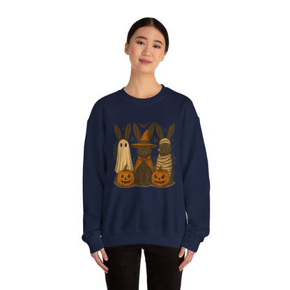 Ghosts, Witches & Mummies—Oh My! Halloween Bunny Sweatshirt - Cozy Fall Rabbit Apparel - Unisex Spooky Season Crewneck