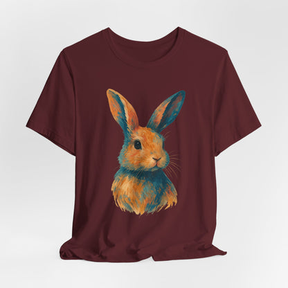 Golden Hour Bunny Unisex Short Sleeve Shirt – Painterly Rabbit Portrait T-Shirt - Artistic Graphic Tee for Animal Lovers - Unique Artwork