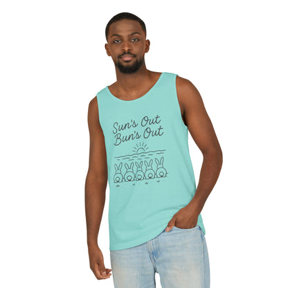 Sun's Out, Bun’s Out Tank Top – Funny Bunny Bums Summer Tee - Unisex Garment-Dyed | Beach Vibes - Vacation Apparel