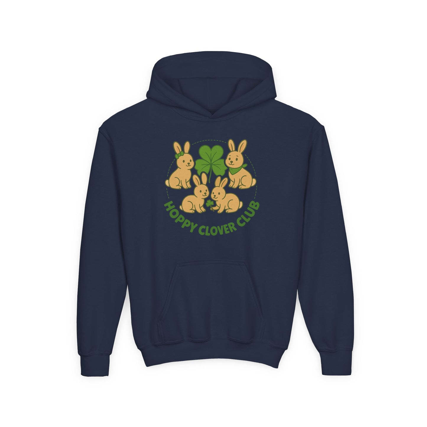 Youth “Hoppy Clover Club” Heavy Blend Hooded Sweatshirt – Lucky Rabbits & Clover Design