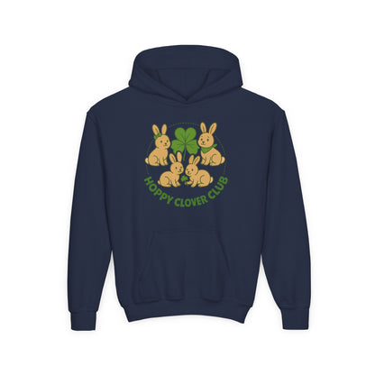 Youth “Hoppy Clover Club” Heavy Blend Hooded Sweatshirt – Lucky Rabbits & Clover Design