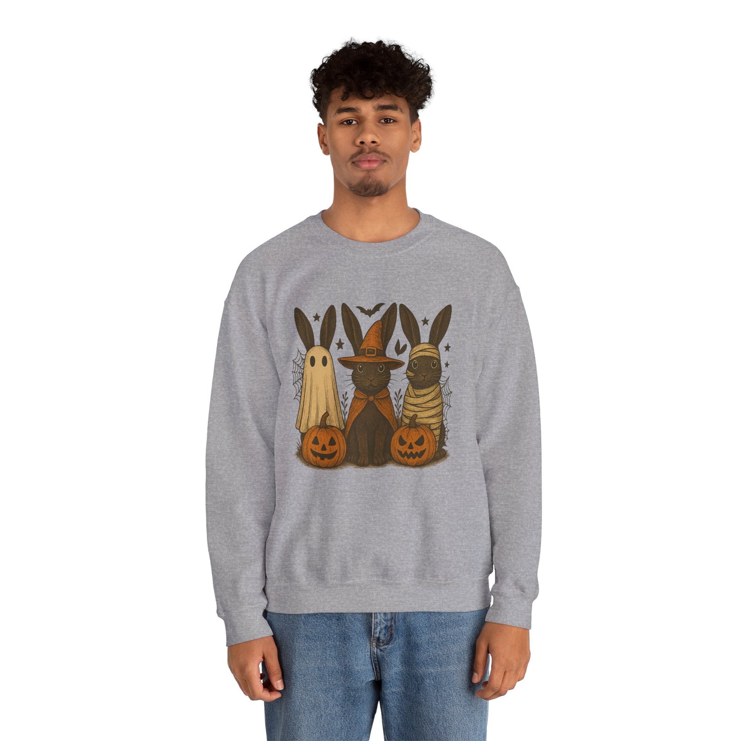 Ghosts, Witches & Mummies—Oh My! Halloween Bunny Sweatshirt - Cozy Fall Rabbit Apparel - Unisex Spooky Season Crewneck