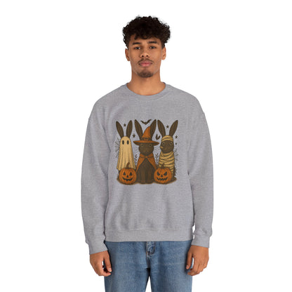 Ghosts, Witches & Mummies—Oh My! Halloween Bunny Sweatshirt - Cozy Fall Rabbit Apparel - Unisex Spooky Season Crewneck