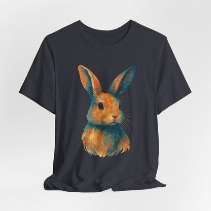 Golden Hour Bunny Unisex Short Sleeve Shirt – Painterly Rabbit Portrait T-Shirt - Artistic Graphic Tee for Animal Lovers - Unique Artwork