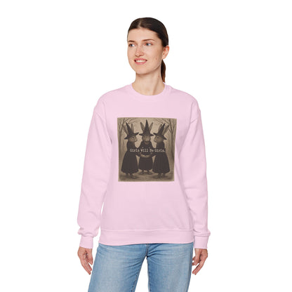Girls Will Be Girls – Witchy Rabbit Crewneck Sweatshirt | Cozy Whimsical Rabbit Sweatshirt for Girls & Women - Halloween & Fall Collection