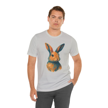 Golden Hour Bunny Unisex Short Sleeve Shirt – Painterly Rabbit Portrait T-Shirt - Artistic Graphic Tee for Animal Lovers - Unique Artwork