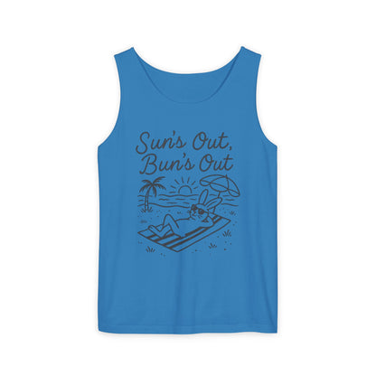 Sun’s Out, Bun’s Out Chill Beach Bunny Tank Top - Unisex Garment-Dyed Tee | Summer Rabbit Vibes - Beach Wear - Vacation Apparel