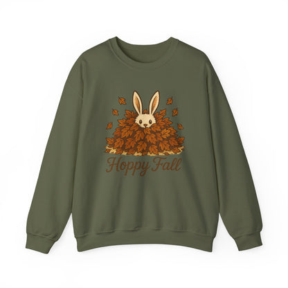 Hoppy Fall – Unisex Cozy Sweatshirt | Rabbit & Autumn Leaves Comfy Crewneck | Fall Fashion - Seasonal Halloween Gift