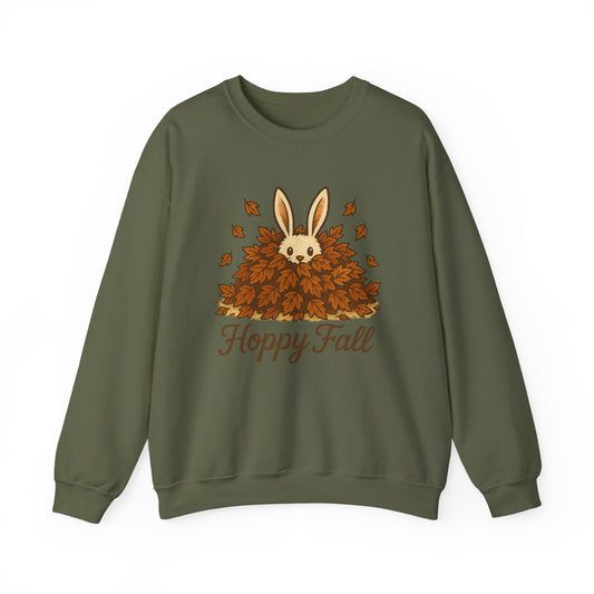 Hoppy Fall – Unisex Cozy Sweatshirt | Rabbit & Autumn Leaves Comfy Crewneck | Fall Fashion - Seasonal Halloween Gift