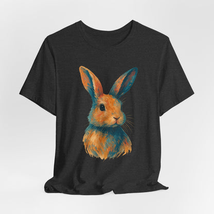Golden Hour Bunny Unisex Short Sleeve Shirt – Painterly Rabbit Portrait T-Shirt - Artistic Graphic Tee for Animal Lovers - Unique Artwork