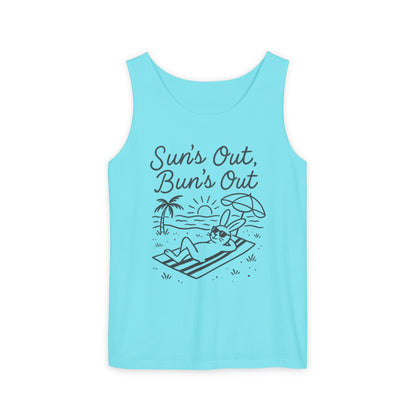 Sun’s Out, Bun’s Out Chill Beach Bunny Tank Top - Unisex Garment-Dyed Tee | Summer Rabbit Vibes - Beach Wear - Vacation Apparel